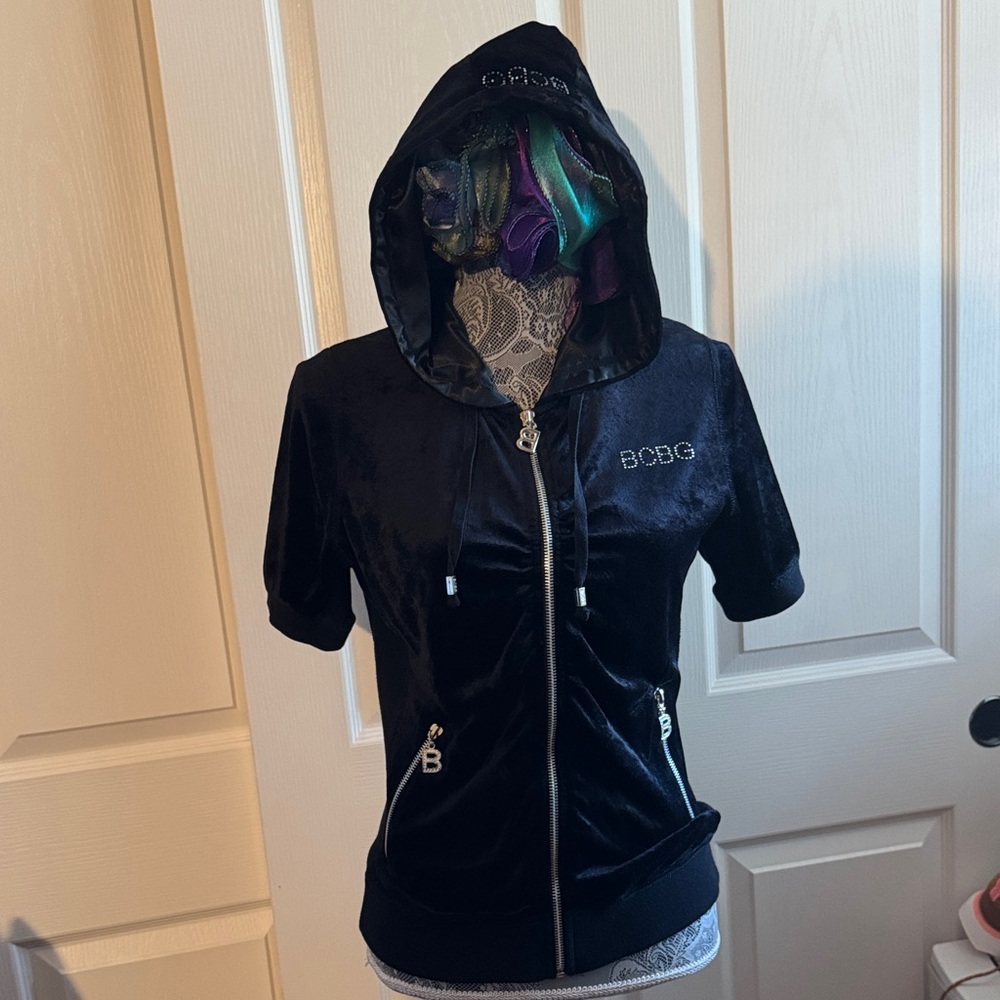 BCBG Black Velour Hooded Jacket